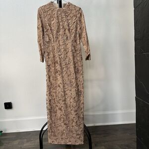 Taylor Made Elegant Lace Satin Long Dress Women XLarge Rose Gold Floral‎ Wedding
